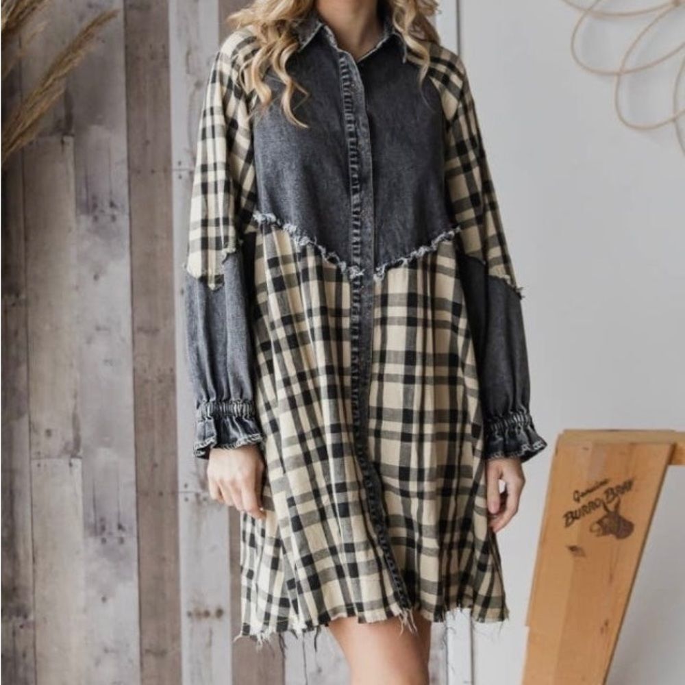 NWOT Promesa Plaid Contrast Denim Dress